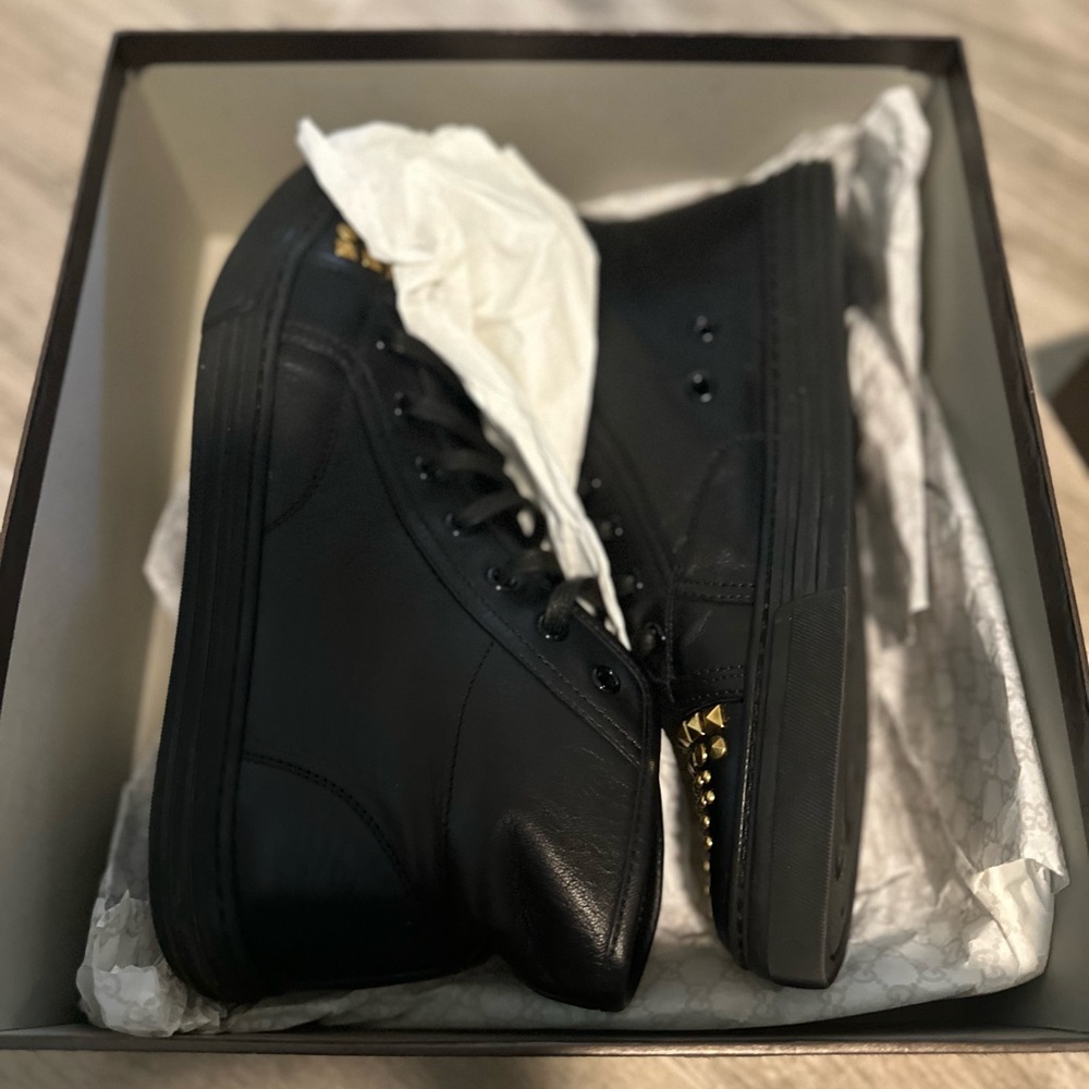 Gucci Black and Gold Studded High-Top Sneakers - Picture 8 of 9
